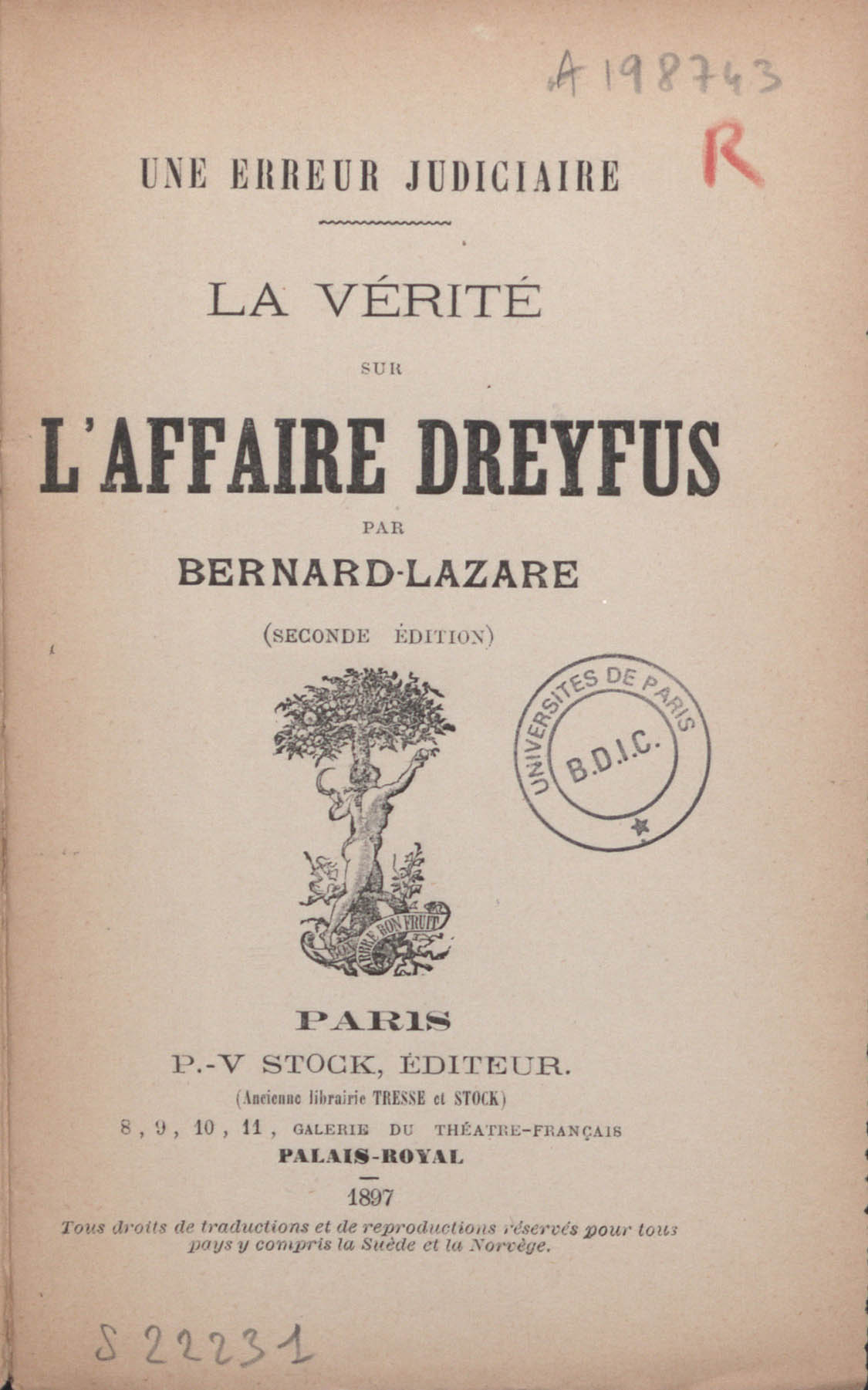 Une erreur judiciaire : La vérité sur l'affaire Dreyfus, 1897