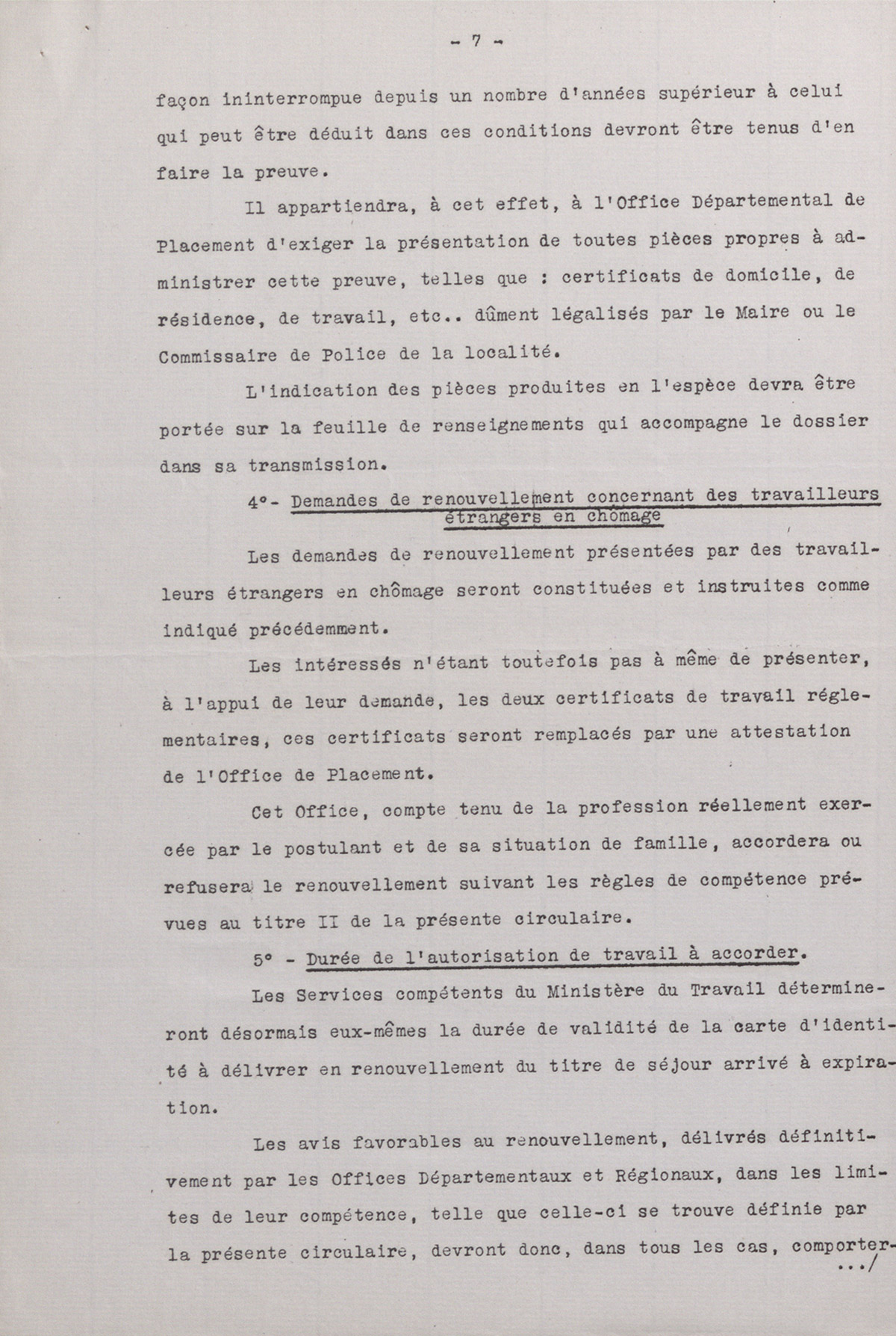 Fiche de renseignements émanant du Ministère du travail accompagnée d'une lettre confidentielle du Ministre du travail sur le renouvellement des cartes d'identité des travailleurs étrangers, 12 février 1935