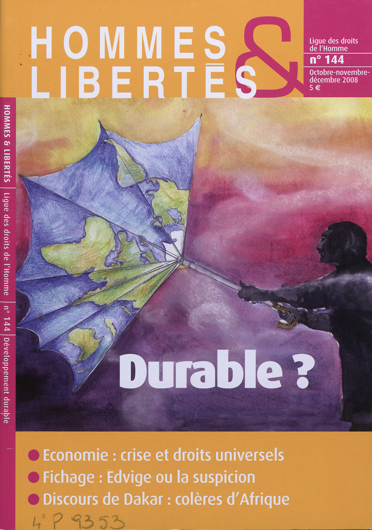 Durable?,  couverture de Hommes & Libertés n°144, 2008