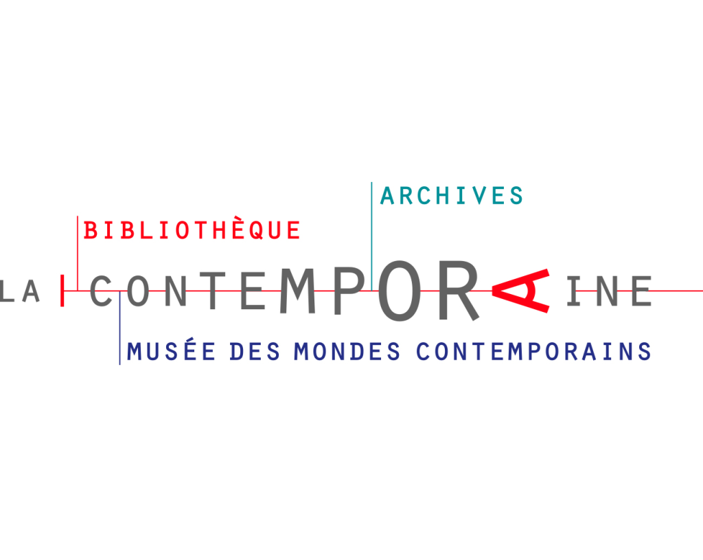 Le logo textuel de la Contemporaine, qui indique dans différentes couleurs le nom de la Contemporaine et son sous-titre "bibliothèque, archives, musée des mondes contemporains"