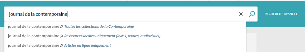Interface de recherche dans le catalogue