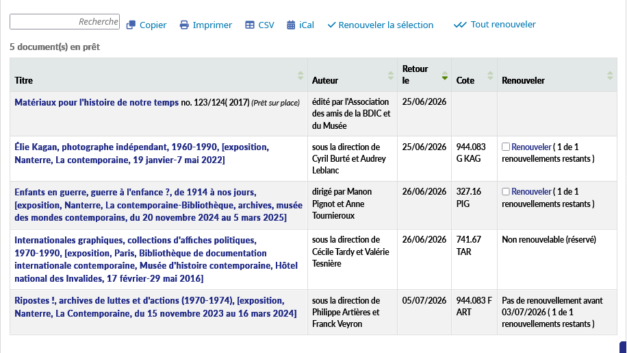 Tableau montrant les prêts en cours